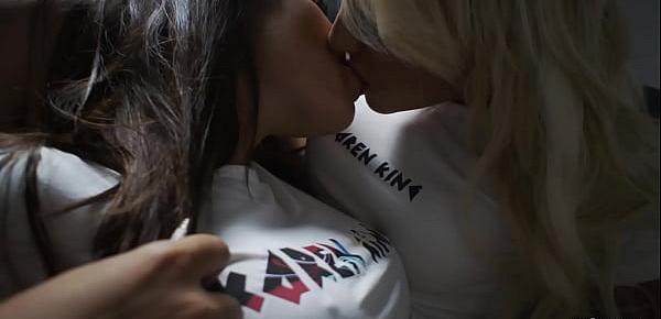  Two sexy babes making out in front of Nudex camera